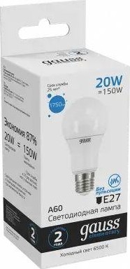 Лампа светодиодная GAUSS A60 elementary a60 20w 1750lm 6500k e27 led 23239 - изображение 3