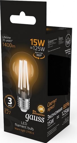 Лампа светодиодная GAUSS A60 filament а60 15w 1400lm 2700к е27 led 102902115 - изображение 5