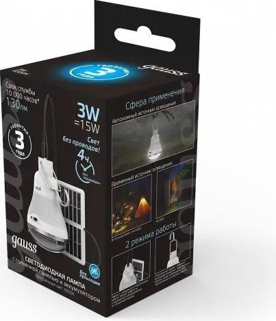 Лампа светодиодная GAUSS A60 a60 3w 130lm 4000k e27 с солнечной панелью led 902102203 - изображение 4
