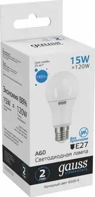 Лампа светодиодная GAUSS A60 elementary a60 15w 1480lm 6500k e27 led 23235 - изображение 2