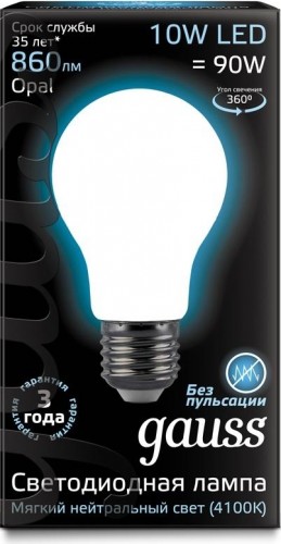 Лампа светодиодная GAUSS A60 filament а60 10w 860lm 4100к е27 milky led 102202210 - изображение 2