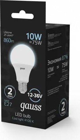 Лампа светодиодная GAUSS A60 ac12-36v 10w 860lm 4100k e27 led 202502210 - изображение 4