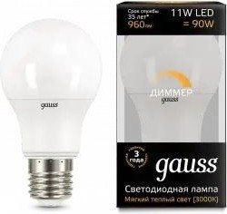 Лампа светодиодная GAUSS A60 a60 11w 960lm 3000к e27 диммируемая led 102502111-D - изображение 3