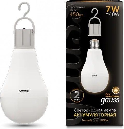 Лампа светодиодная GAUSS A60 a60 7w 450lm 3000k e27 с li-ion аккумулятором led 102402107 - изображение 2