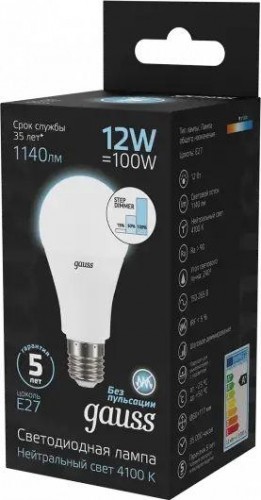 Лампа светодиодная GAUSS A60 a60 12w 1140lm 4100k е27 шаг. диммирование led 102502212-S - изображение 3