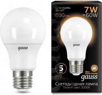 Лампа светодиодная GAUSS A60 a60 7w 680lm 3000k e27 led 102502107 - изображение 2