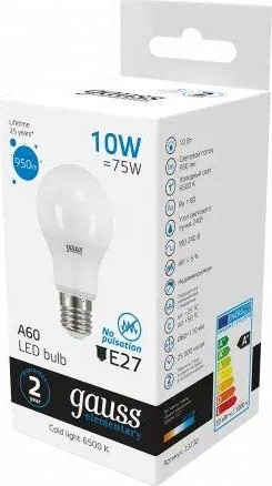 Лампа светодиодная GAUSS A60 elementary a60 10w 950lm 6500k е27 led 23230 - изображение 2