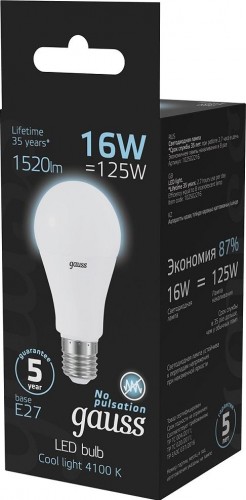 Лампа светодиодная GAUSS A60 a60 16w 1520lm 4100k e27 led 102502216 - изображение 5