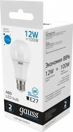 Лампа светодиодная GAUSS A60 elementary a60 12w 1170lm 6500k e27 led 23232 - изображение 4