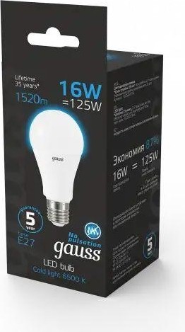 Лампа светодиодная GAUSS A60 a60 16w 1520lm 6500k e27 led 102502316 - изображение 4