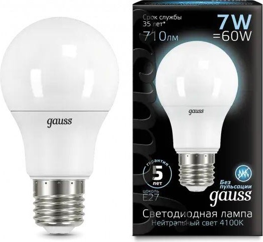 Лампа светодиодная GAUSS A60 a60 7w 710lm 4100k e27 led 102502207 - изображение 2