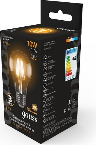 Лампа светодиодная GAUSS A60 filament а60 10w 930lm 2700к е27 led 102802110 - изображение 3