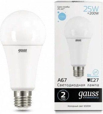 Лампа светодиодная GAUSS A67 elementary a67 25w 2150lm 6500k e27 led 73235 - изображение 2
