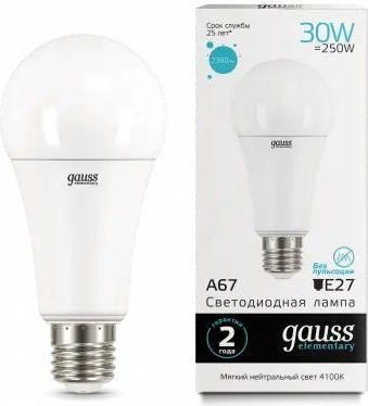 Лампа светодиодная GAUSS A67 elementary a67 30w 2360lm 4100k e27 led 73229 - изображение 2