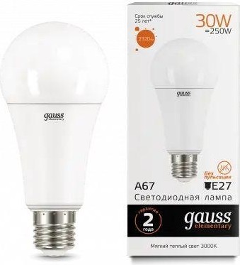 Лампа светодиодная GAUSS A67 elementary a67 30w 2320lm 3000k e27 led 73219 - изображение 2