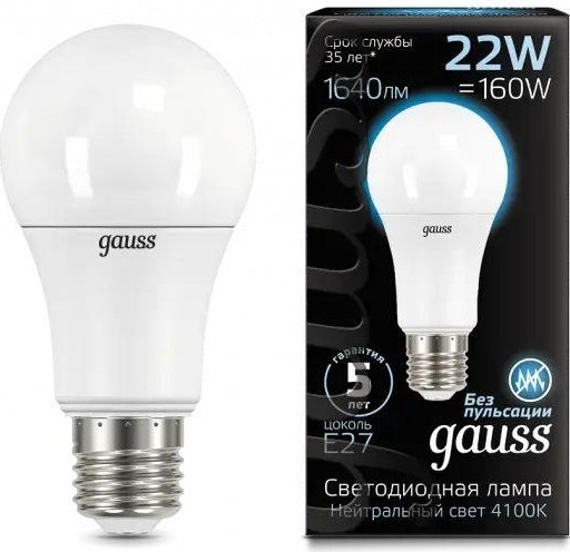 Лампа светодиодная GAUSS A70 a70 22w 2000lm 4100k e27 led 102502222 - изображение 2