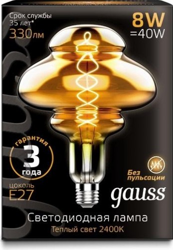 Лампа светодиодная GAUSS BD160 filament 8w 330lm 2400к е27 gray flexible led 162802008 - изображение 2