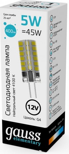 Лампа светодиодная GAUSS Elementary G4 12V 5W 400lm 4100K силикон 18725 - изображение 3