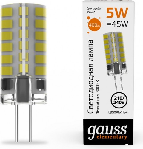 Лампа светодиодная GAUSS Elementary G4 AC180-240V 5W 400lm 3000K силикон 18015 - изображение 2