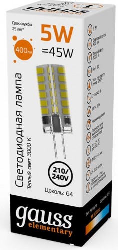 Лампа светодиодная GAUSS Elementary G4 AC180-240V 5W 400lm 3000K силикон 18015 - изображение 3