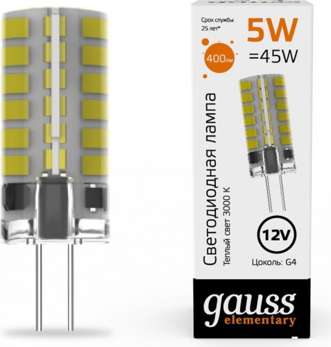 Лампа светодиодная GAUSS Elementary G4 12V 5W 400lm 3000K силикон 18715 - изображение 2
