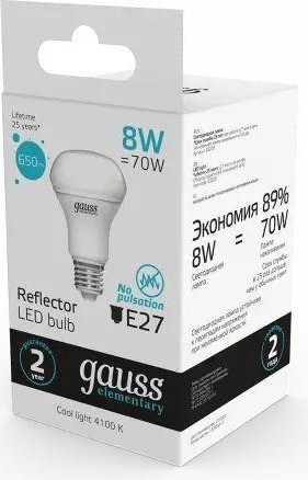 Лампа светодиодная GAUSS elementary r63 8w 650lm 4100k е27 63228 - изображение 3
