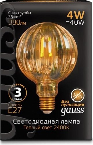 Лампа светодиодная GAUSS G100 filament 4w 380lm 2400к е27 golden baloon led 147802004 - изображение 2