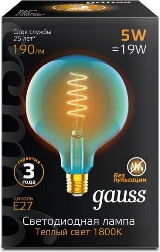 Лампа светодиодная GAUSS G125 filament 5w 190lm 1800к е27 sky blue flexible led 1013802105 - изображение 2