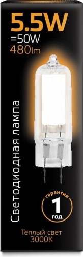 Лампа светодиодная GAUSS G4 g4 ac220-240v 5.5w 480lm 3000k стекло led 107807105 - изображение 2