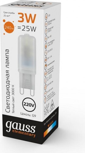 Лампа светодиодная GAUSS G9 elementary g9 ac220-240v 3w 240lm 3000k пластик le 14913 - изображение 2