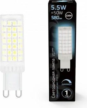 Лампа светодиодная GAUSS G9 g9 ac185-265v 5,5w 550lm 4100k керамика диммируема 107309255-D - изображение 2