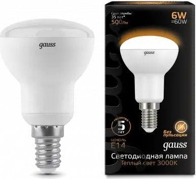 Лампа светодиодная GAUSS R50 r50 6w 500lm 3000k е14 led 106001106 - изображение 2
