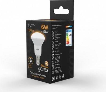 Лампа светодиодная GAUSS R50 r50 6w 500lm 3000k е14 led 106001106 - изображение 3
