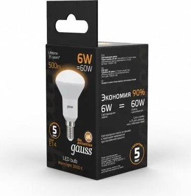 Лампа светодиодная GAUSS R50 r50 6w 500lm 3000k е14 led 106001106 - изображение 4