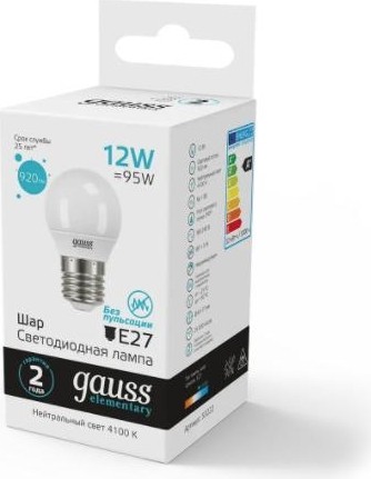 Лампа светодиодная GAUSS Шар elementary шар 12w 920lm 4100k е27 led 53222 - изображение 2