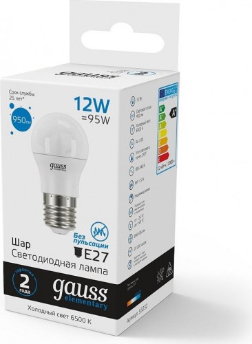 Лампа светодиодная GAUSS Шар elementary шар 12w 950lm 6500k е27 led 53232 - изображение 5