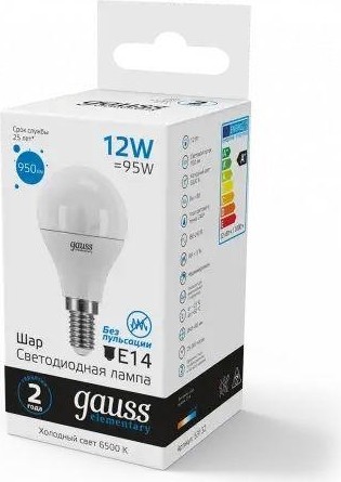 Лампа светодиодная GAUSS Шар elementary шар 12w 950lm 6500k е14 led 53132 - изображение 3