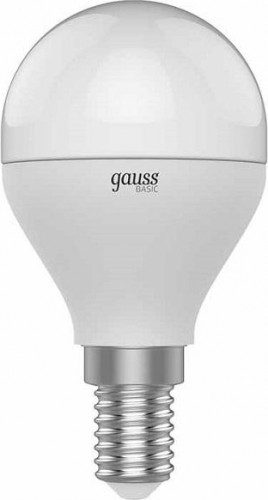 Лампа светодиодная GAUSS Шар basic 7w 470lm 3000k-4000k-6500k е14 изм.цвет.темп 1053147