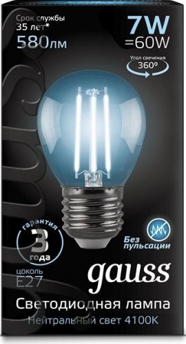 Лампа светодиодная GAUSS Шар filament шар 7w 580lm 4100к е27 led 105802207 - изображение 2