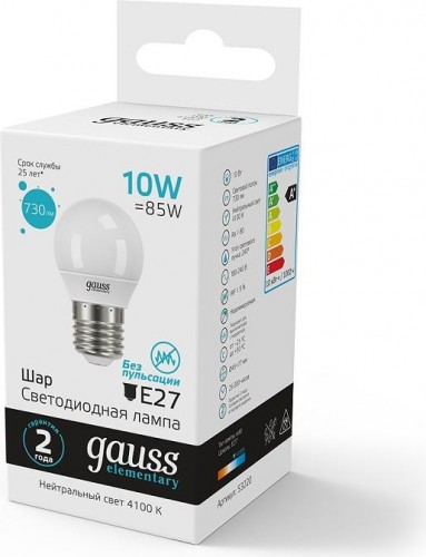 Лампа светодиодная GAUSS Шар elementary шар 10w 730lm 4100k е27 led 53220 - изображение 2