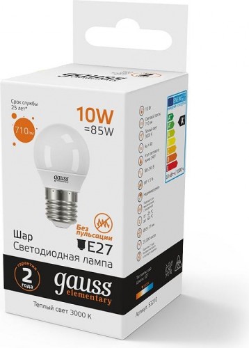 Лампа светодиодная GAUSS Шар elementary шар 10w 710lm 3000k е27 led 53210 - изображение 2