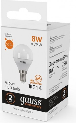 Лампа светодиодная GAUSS Шар elementary шар 12w 920lm 4100k е14 led 53122 - изображение 3