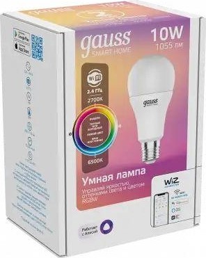 Лампа светодиодная GAUSS Smart home a60 10w 1055lm 2700-6500к e27 rgbw 1180112