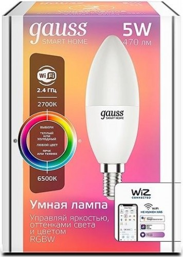 Лампа светодиодная GAUSS Smart home с37 5w 470lm 2700-6500к е14 rgbw диммируемая led 1190112 - изображение 3
