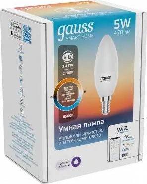 Лампа светодиодная GAUSS Smart home с37 5w 470lm 2700-6500к е14 диммируемая led 1110112