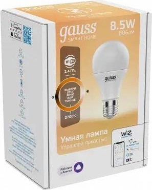 Лампа светодиодная GAUSS Smart home a60 8,5w 806lm 2700к e27 диммируемая led 1050112