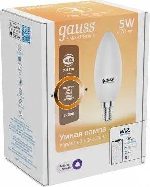 Лампа светодиодная GAUSS Smart home с37 5w 470lm 2700к е14 диммируемая led 1100112