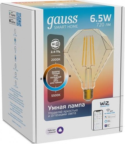 Лампа светодиодная GAUSS Smart home filament diamond 6,5w 720lm 2000-5500к e27 1370112 - изображение 2