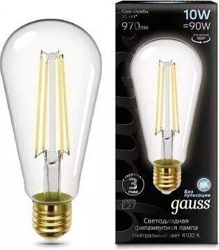 Лампа светодиодная GAUSS ST64 filament 10w 970lm 4100к е27 led 157802210