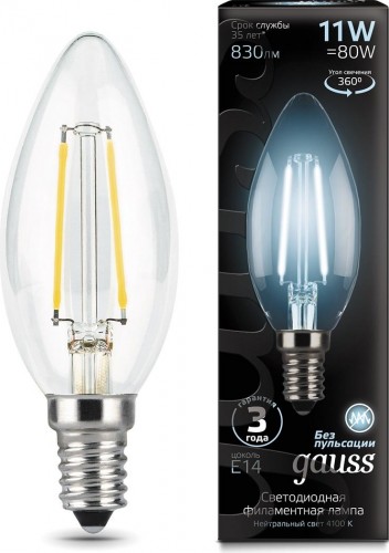 Лампа светодиодная GAUSS Свеча filament 11w 830lm 4100к е14 led 103801211